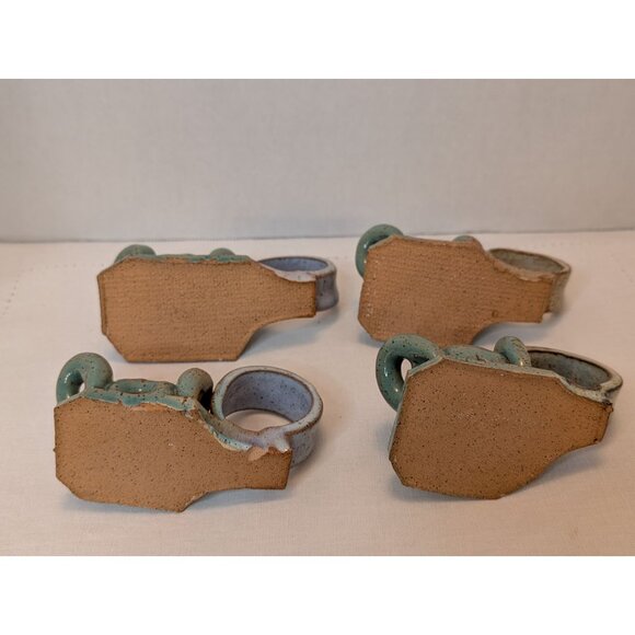 Frog-Shaped Napkin Rings Earthy Colors Handmade Stoneware Alfresco Table Decor - Picture 7 of 10